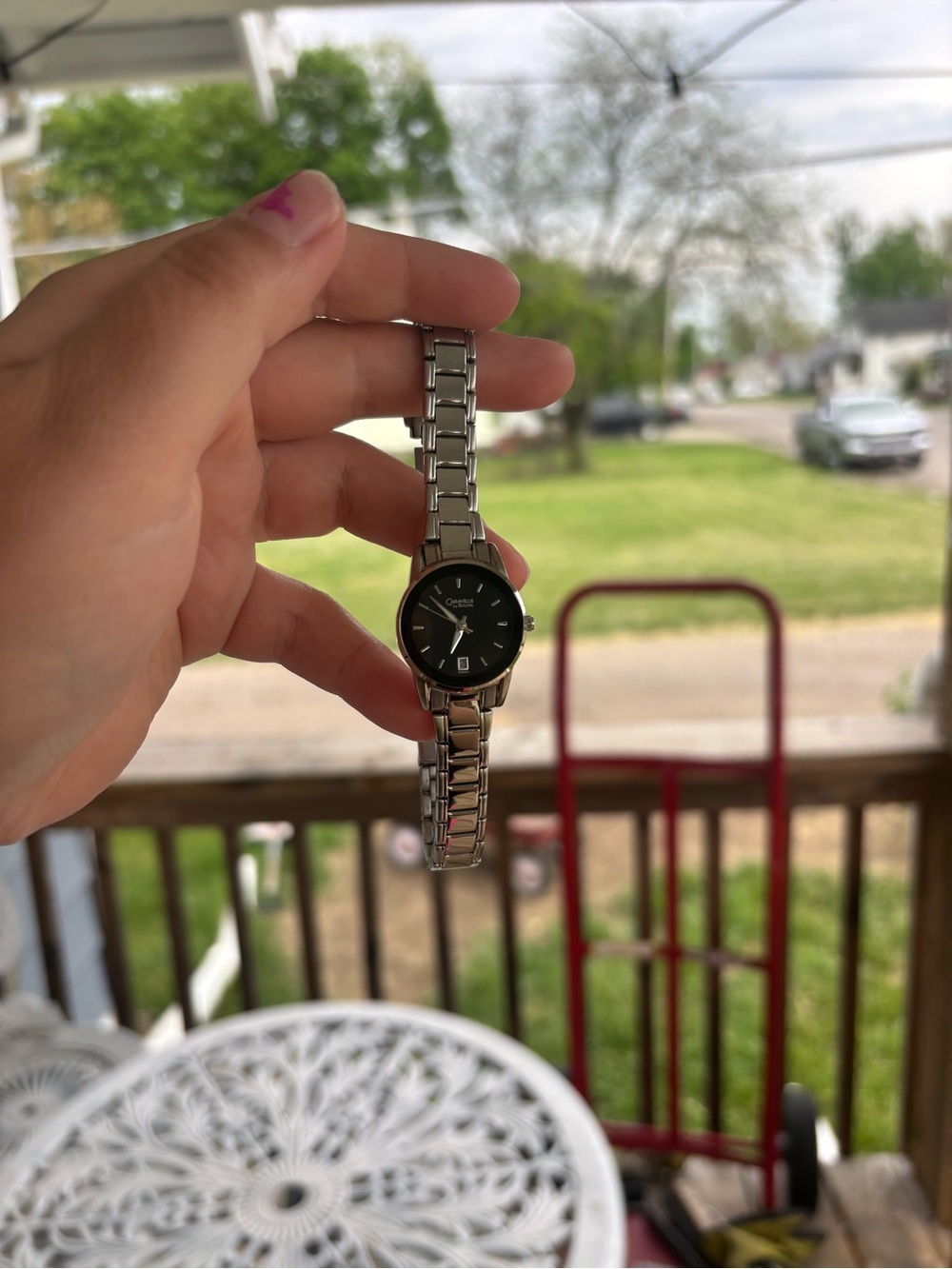 Silver tone Caravelle Bulova beautiful Stainless Steel Black Dial Watch - Picture 4 of 9